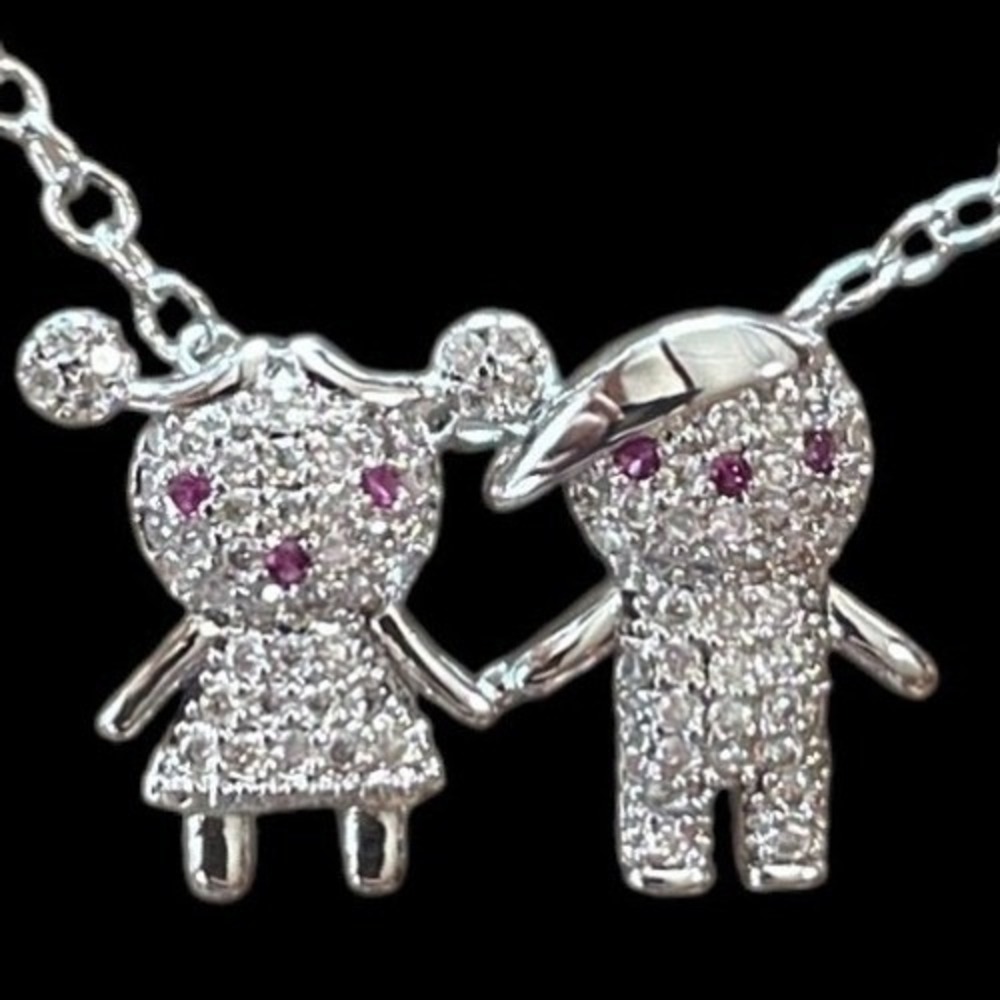 Sterling Silver 0.51 ct GRA Moissanite Boy & Girl Pendant Necklace Pave' Set